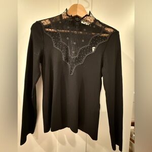 Sandro Black Lace Long Sleeve Shirt